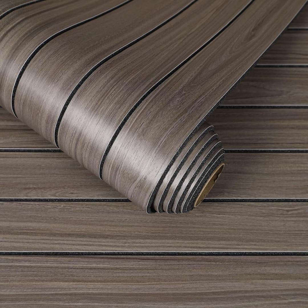 CHIHUT Large Roll Flexible Wall Panels Peel and Stick 3D Foam Wood Paneling Self Adhesive Greyish Walnut Brown Wooden Slat Wallpaper for Study Room Office Thick PVC Stick on Wall Panels 24"x197"