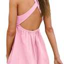 ReachMe Womens Cut Out Dresses Short Sleeveles Mini Dress Summer V Neck A Line Dresses Beach Vacation Dress (Pink, S)