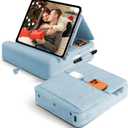 Tablet Pillow Stand with Storage, Foldable iPad Holder for Lep, Bed, Sofa, and Desk - Soft Pad Dock with Pocket and Stylus Mount Compatible with 4-13" iPad Pro/Air/Mini, Galaxy Tab, Kindle (Blue)