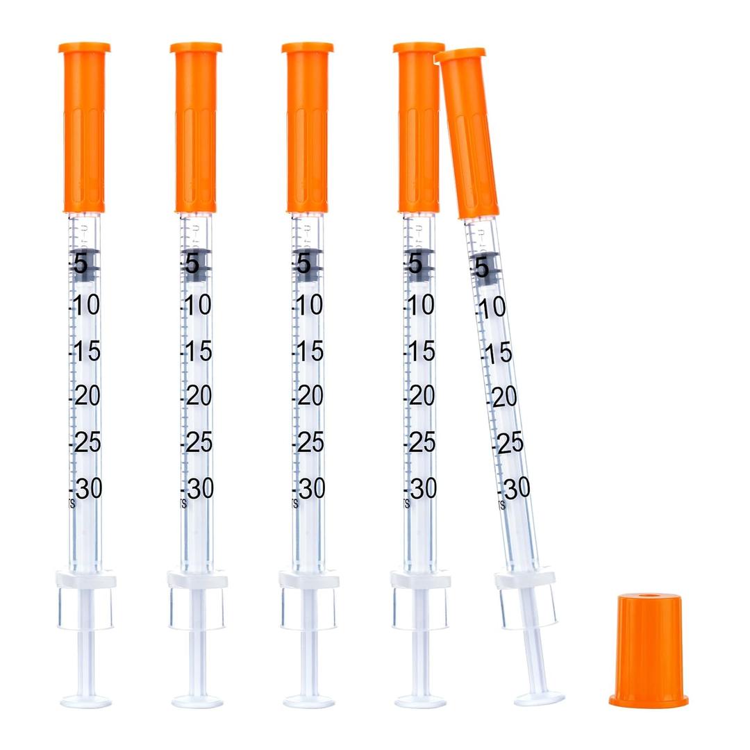 100 Pack 31G-1/4"(6mm) 0.3cc/mL Jeringa Lab Supplies Disposable Liquid Measurement Tool, Individually Wrapped