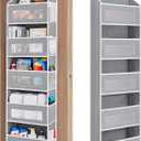 JARLINK Over The Door Organizer Storage, 5 Shelf Hanging Door Organizer with 5 Large Capacity Pockets, Anti Tilt 44 lb Load Behind Door Storage for Bedroom, Bathroom, Pantry, Nursery, (Grey) (1 Pack, Grey)