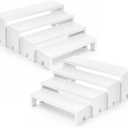 1 Set Large White Display Risers Wooden Tiered Risers Stand 4 Tiered 8Pcs Wood Display Riser Set Layered Aesthetic Shelves Stackable Wooden Cupcake Stand Racks Cupcake Stands Perfume Displays Stands