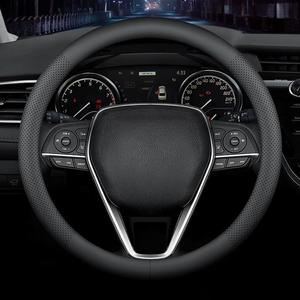 LKWLIKEI Nappa Premium Leather Car Steering Wheel Cover, Non-Slip, Breathable, Universal 15 inches, Black