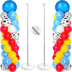 Hungdao 2 Sets Toys Inspired Balloon Column Stand Kit Cartoon Game Cow and Cloud Pattern Yellow Red Blue White Latex Balloons for Halloween Inspired Party Themed Birthday Baby Shower Decorations