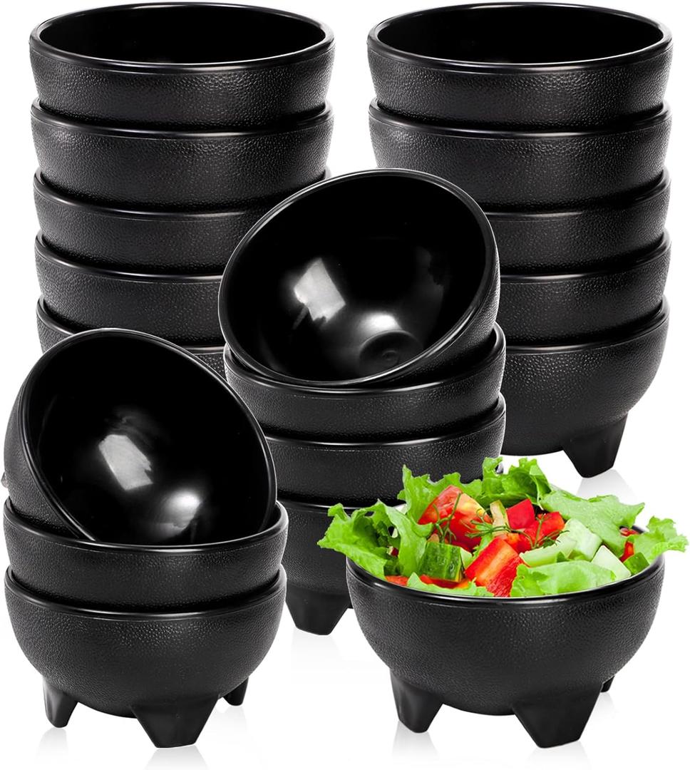 ZEAYEA 18 Pcs Salsa Bowls, 12 oz Plastic Mexican Party Serving Bowls, Unbreakable Guacamole Bowls, Small Salsa Serving Dish for Condiments, Dipping Sauces, Taco, Snack, Black