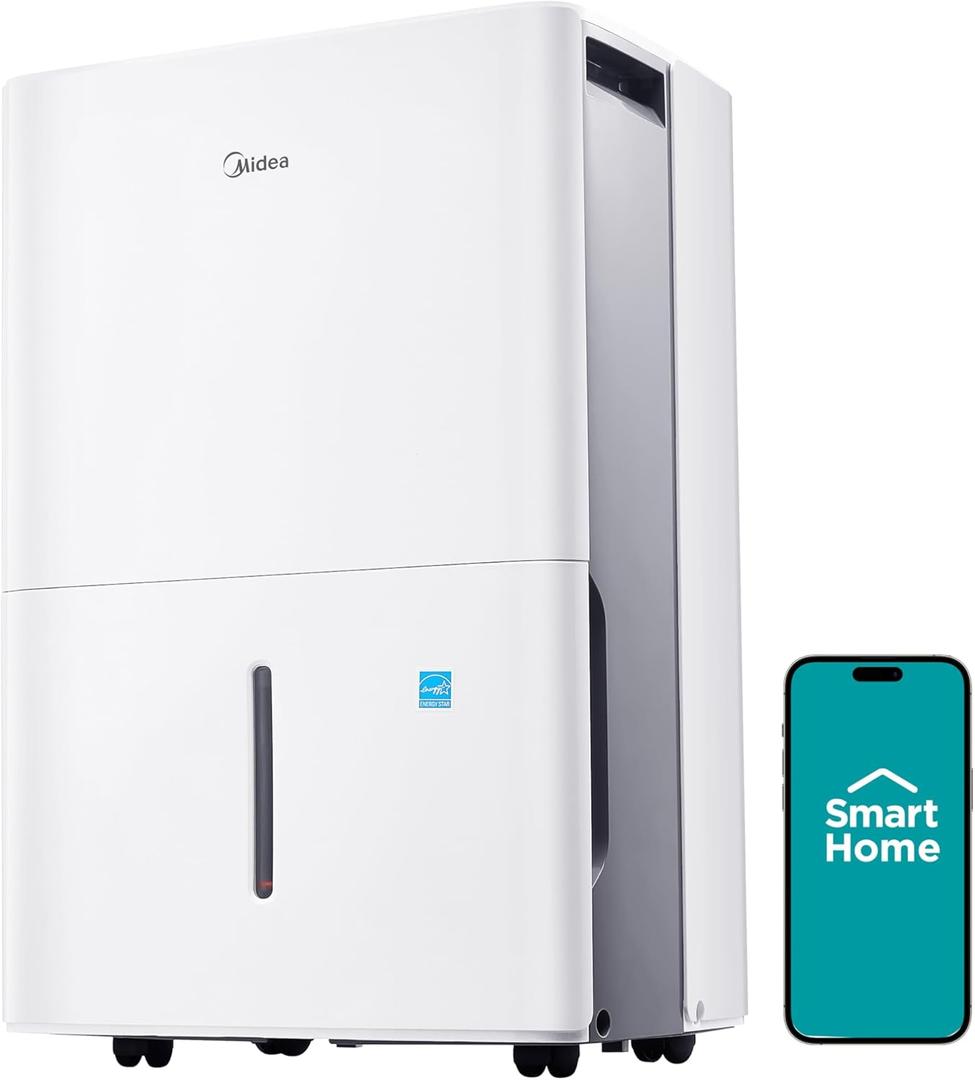 Midea 4,500 Sq. Ft.Dehumidifier for Basement, Energy Star Certified, With Reusable Air Filter 50 Pint - Ideal For Basements, Large & Medium Sized Rooms, And Bathrooms (White)