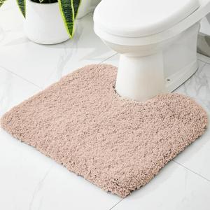 Disolla Toilet Mat 22x24 Beige - Non Slip Fluffy U-Shaped Contour Rug, Ultra-Soft Plush Toilet Floor Mat, Absorbent & Machine Washable