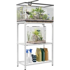 20 Gallon Aquarium Stand, Fish Tank Stand with Adjustable 3-Tier Storage Shelf, Heavy Duty Reptile Breeder Turtle Tank Terrarium Rack Table for Home Office, 24" L x 12" W x 32.2" H, White