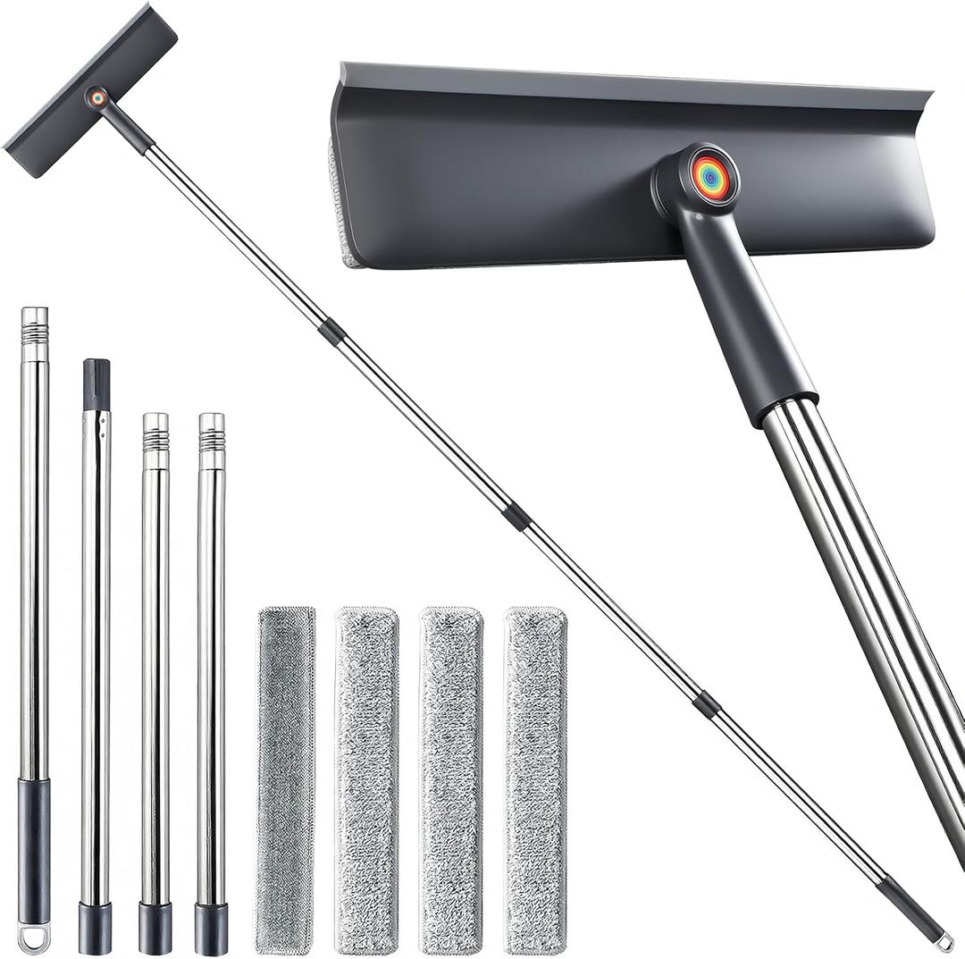 Purexa 3-in-1 Window Squeegee for Home - 60" Window Cleaning Kit - Multi-Surface Washing Tool for Glass/ Mirrors/ Screens - with 3 Microfiber Cloths + Screen Brush - Indoor/ Outdoor