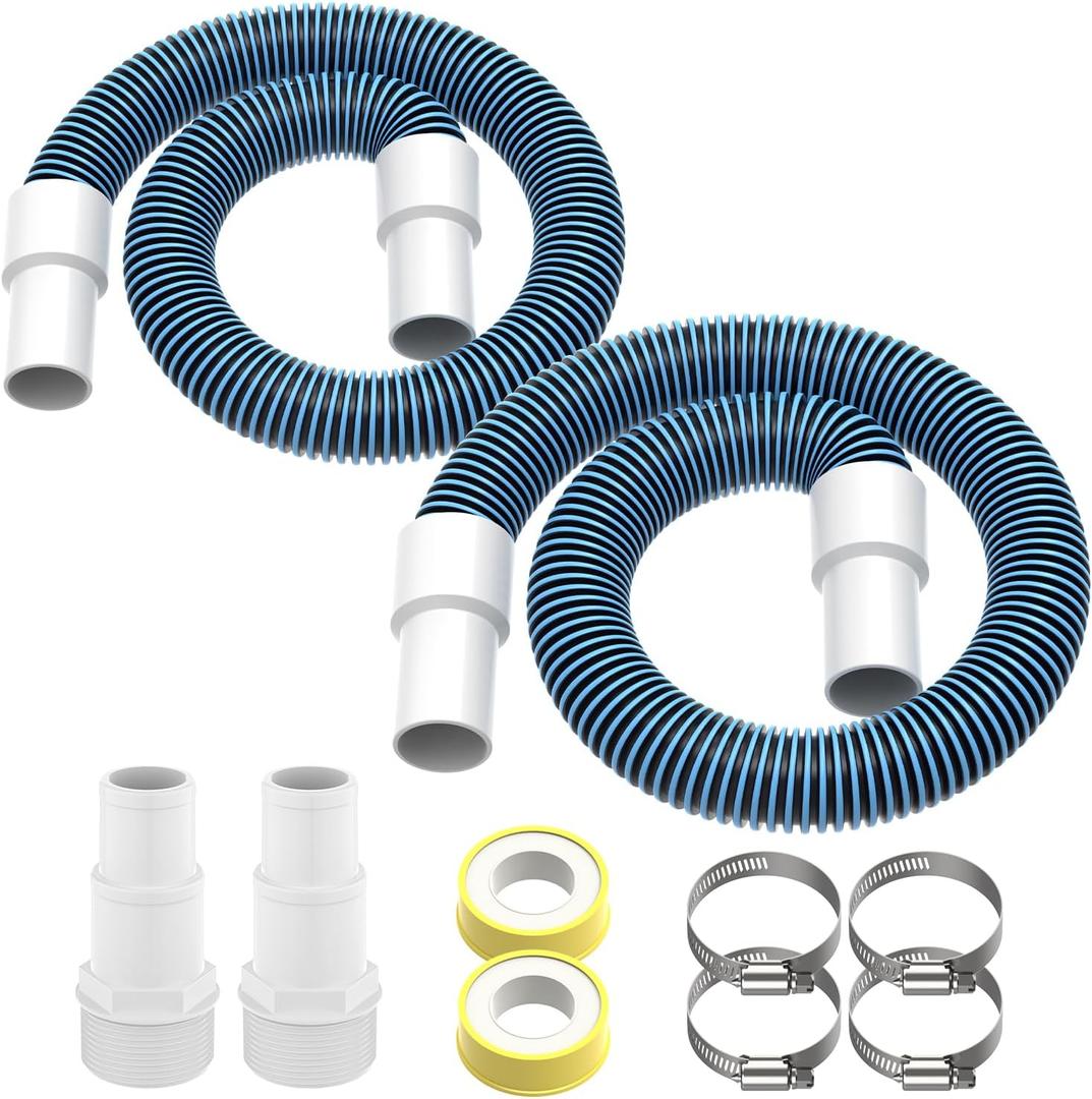Pool Filter Hose Replacement Kit, 1.5" 3 Foot Heavy Duty Above Ground Pool Hose Compatible with Intex Pool Filter Pumps (4 Clamps+2 Adapters+2 Tapes)