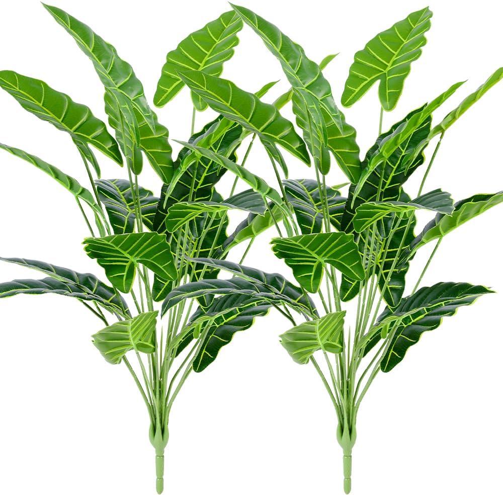 Artificial Plants 2 Pcs Artificial Alocasia Plants 28inch Faux Alocasia Tree Large Fake Plants Family Office Indoor Outside Decor