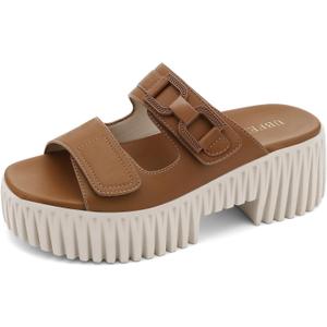 UBFEN Womens Chunky Wedge Platform Sandals Adjustable Double-Strap Square | Toed Open-Toe Style Suitable for Outdoor Casual Wear