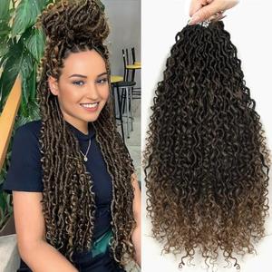 Goddess Locs Crochet Hair for Women, 22 inch Preloopd River Locs with Curly Ends, Black Faux Locs Crochet Hair Soft Braid Boho Hair Extensions 22 inch 96 Strands (1B/27)