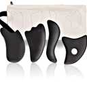 Gua Sha Facial Tools Set of 4 - Premium Bian Stone for Face & Body: Glowing Massage, Daily Skincare Routine, Age-Rewinding, Face Lifting & Slimming Beauty Kit for Woman Man(Black)