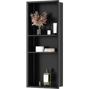 Stainless Steel Shower Niche 12" X 30", No Tile Needed Wall Niche Three-Tiers, Recessed Shower Shelf for Bathroom Storage, Matte Black