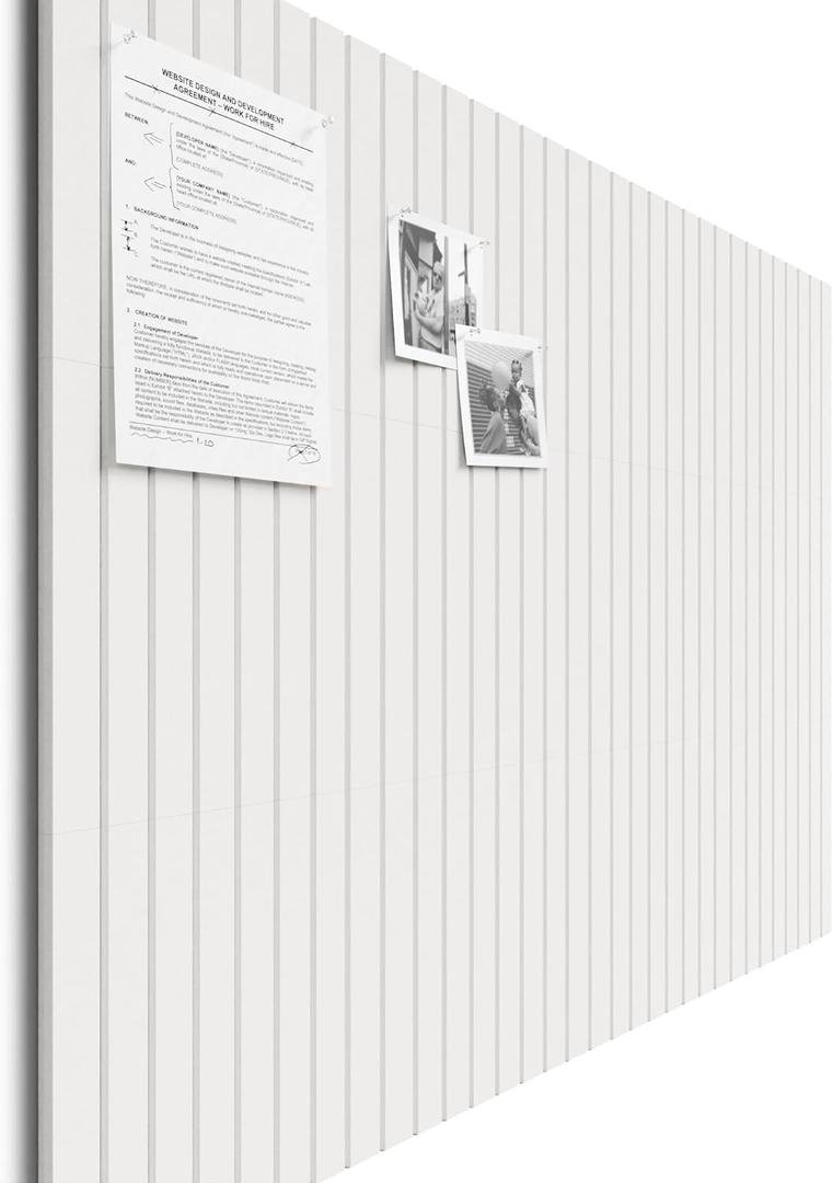 Bumusty Large Cork Board Alternative-48 x 36" Felt Bulletin Board Tiles, with 30 Pushpins, 70 Adhesive Tabs, 12-Pack Slat Wall Paneling, Cork Boards for Office Push Pin Board Felt Board-Milky White