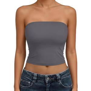 Trendy Queen Womens Tube Tops Strapless Crop Tops Basic Backless Sleeveless Going Out 2026 Spring Outfits Summer Clothes (Gray, S)