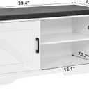 HOMSHO 2-Tier Storage Bench, 39.4" Wide Shoe Bench with Padded Seat Cushion, Entryway Bench with 2 Barn Doors and Adjustable Shelf, White