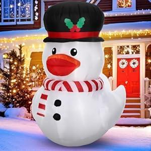 Leyndo 5FT Christmas Inflatables Decoration Outdoor Inflatables Duck with Build-in LEDs Lights Giant Blow Up Duck Wear Snowman Costume for Mall Garden Patio Lawn Indoor Party