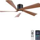 Ohniyou 52 Flush Mount Farmhouse Ceiling Fan with Lights, Remote & APP Control Low Profile Indoor Outdoor Ceiling Fans, Dimmable, Quiet DC Motor, Reversible, Black+Wood (Walnut)