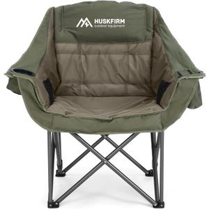 Huskfirm Oversized Camping Chair Padded Camping Chairs Heavy-Duty Foldable Camping Chairs with Cup Holder and Cooler Bag Portable Lawn Chair for Sports Outdoors-Support 450LBS, Green