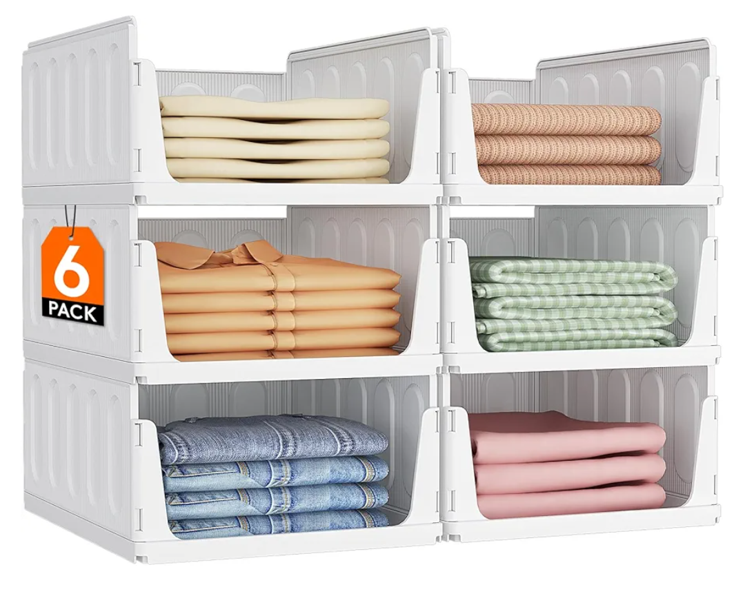 Lifewit Stackable Closet Organizers and Storage Basket for Clothes, Plastic Sweater Storage Bins for Wardrobe, Multifunctional Pants Organizer for RV, Pantry, Bathroom, Kitchen, Dorm, 24L, 6 Pack