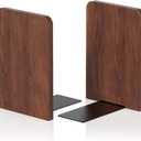 Book Ends, Non-Slip Bookends, Heavy Duty Wooden Bookend Support for Books and Movies (1, Square bookends)