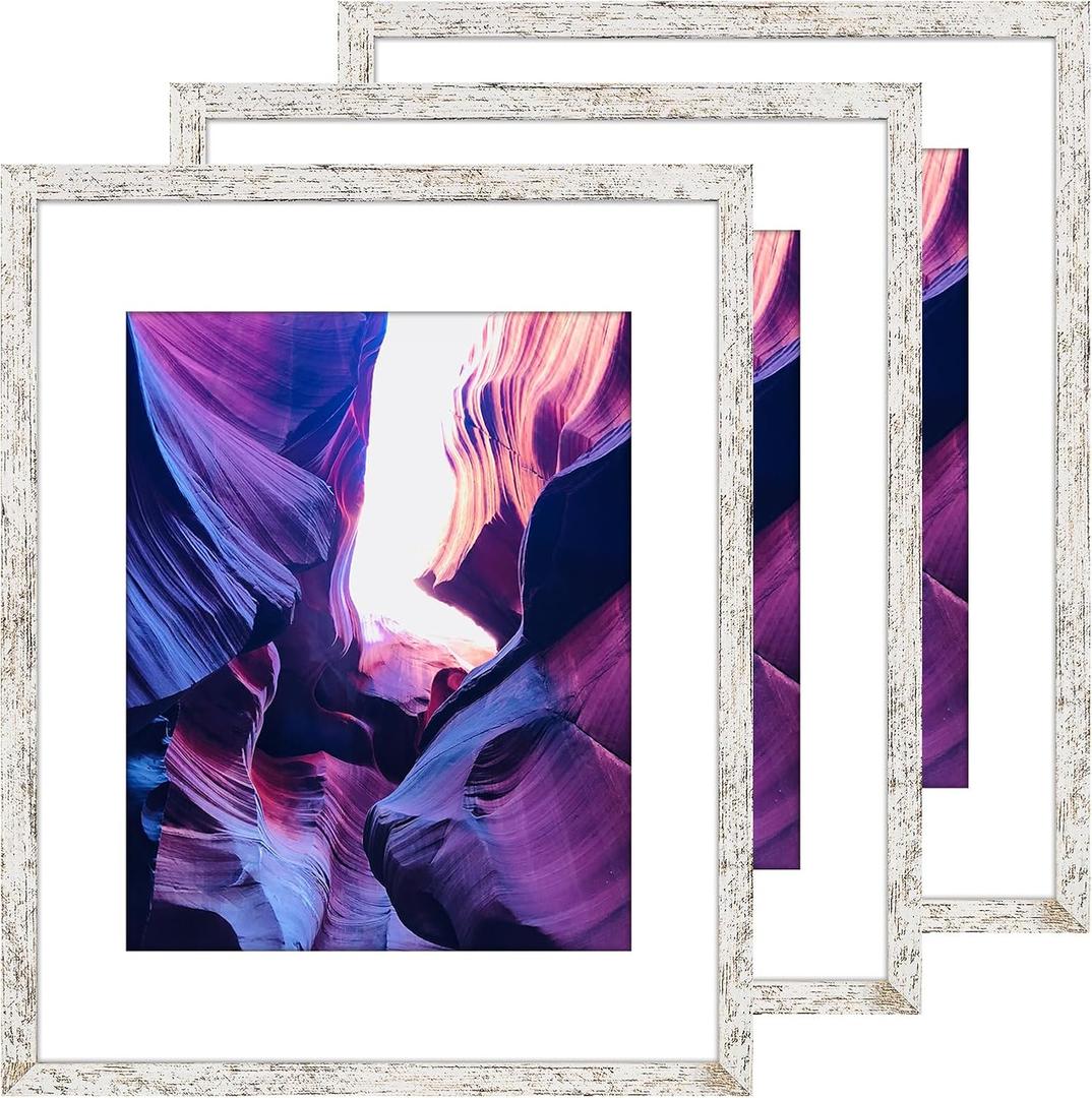 TWING 12x16 Frame 3 Pack,Large Wall Gallery Photo Frame Display Photos 8.5 x 11 with Mat or 12 x 16 without Mat,Distressed White Picture Frames 12 x 16 for Horizontal or Vertical Wall Mounting