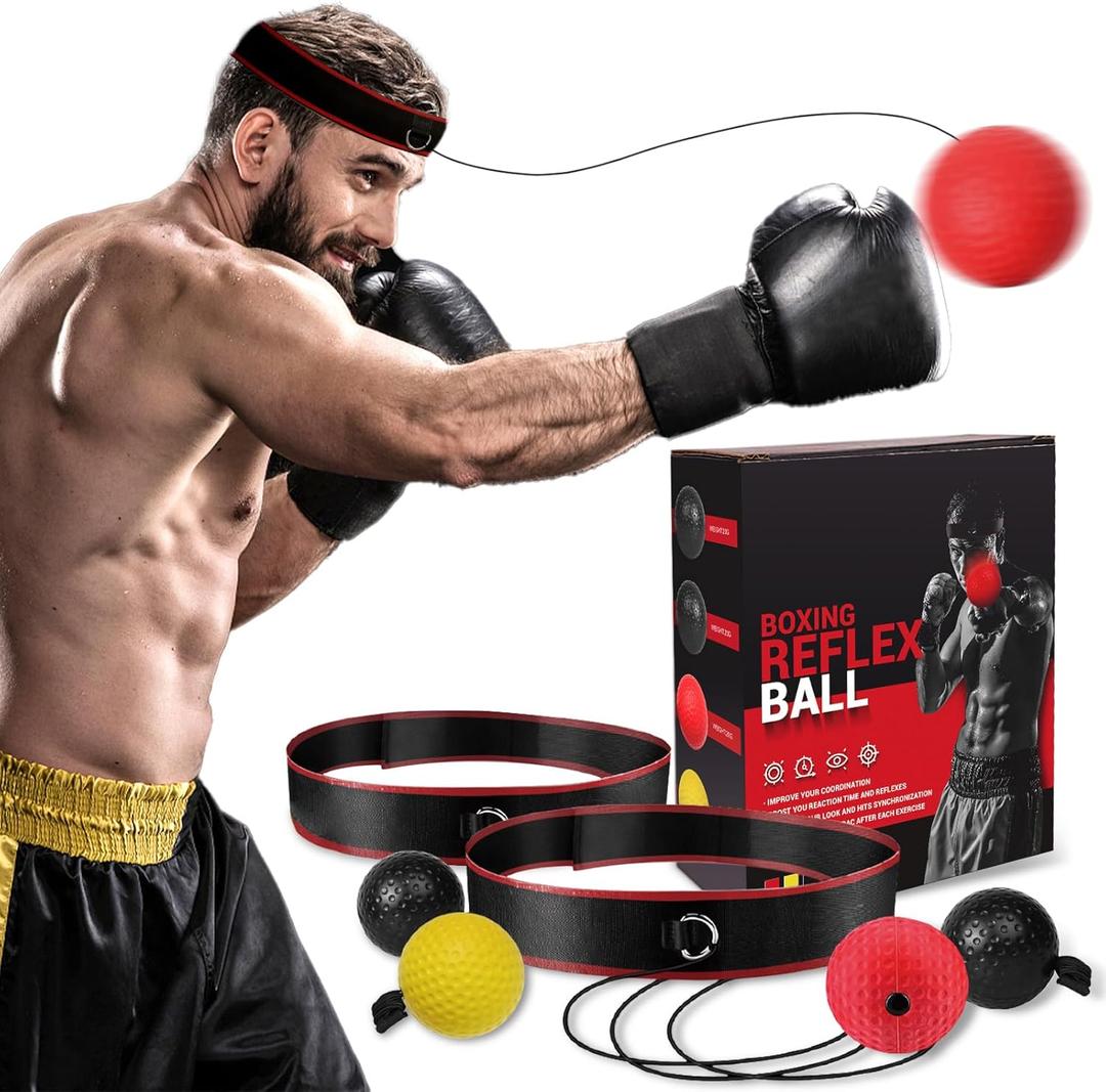 KTEBO Boxing Reflex Ball Headband Set - Includes 4 Different Balls and 2 Adjustable Headbands for Beginner Proficiency Improvement, Great Boxing Equipment