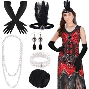 FEPITO 1920s Flapper Dresses for Women, Fringed Sequin Great Gatsby Dress for Women with 20s Accessories, Roaring 20s Costume (Red)