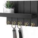 Rebee Vision Farmhouse Key Holder Wall Mount - Modern Key Holder for Living Room and Mail Organizer with Shelf & Hooks for Apartment Essentials - Home Decor Aesthetic (Black, 3.54"D x 10"W x 7.28"H)