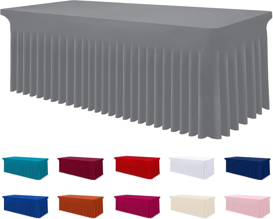 Smiry Spandex Tablecloth, Elastic Fitted Stretch Tablecloth for 6FT Rectangle Tables, Waterproof Washable Table Cover Skirt for Outdoor, Wedding, Banquet & Parties (Grey, 72Lx30Wx30H Inch)