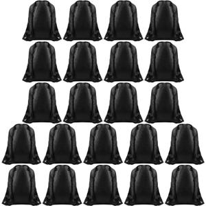 FEPITO 22 Pack Drawstring Bags String Backpack Bulk School Backpack Bag Sack Cinch Bag Sport Bags for Gym Traveling (Black)