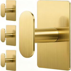 Pickpiff Adhesive Towel Hooks for Bathroom: 20LB Extra Strong Wall Hanger for Shower Kitchen RV Dorm Apartment, Gold 4 Pack