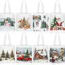Frienda 8 Pcs Christmas Canvas Tote Bags Reusable Xmas Gift Bags with Handle Vintage Watercolor Cute Aesthetic Gift Santa Claus Truck Snowman Pattern for Women Grocery Shopping Goody Party Supplies