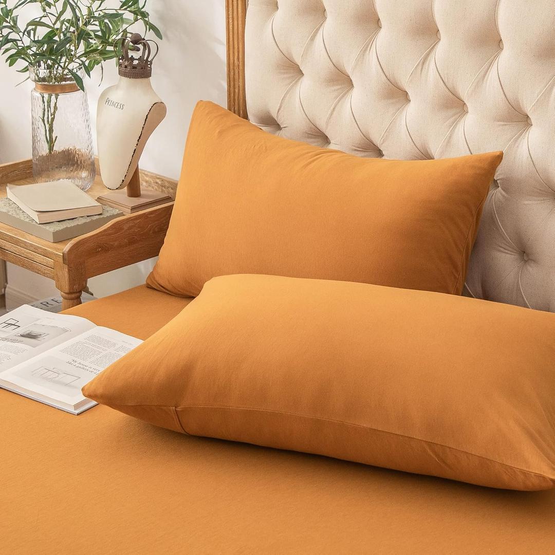 PURE ERA Jersey Knit Pillowcases 100% T-Shirt Cotton Super Soft Comfy Breathable, Set of 2, King 20" x 36", Solid Burnt Orange