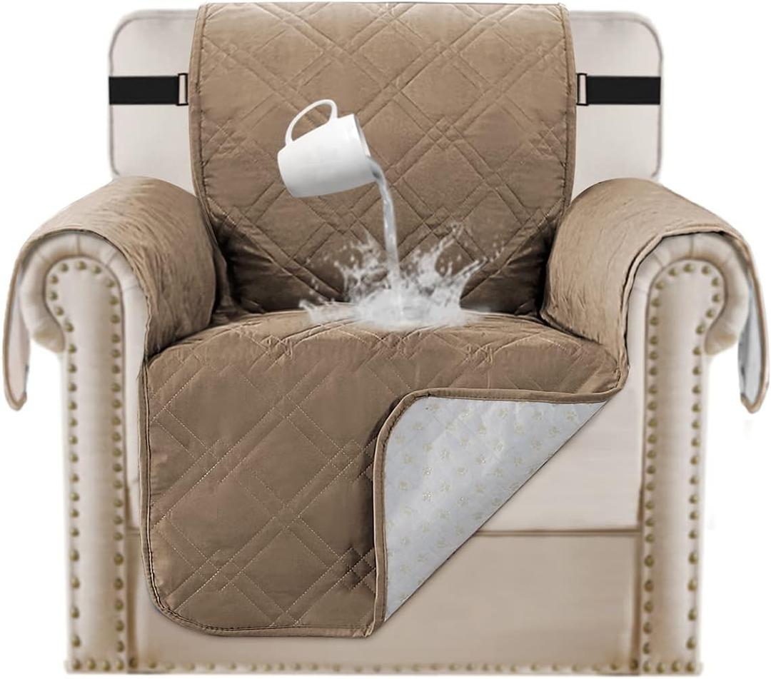 Turquoize 100% Waterproof Chair Covers for Living Room Couch Cover for Pets Chair Protector Sofa Cover for Dogs Non-Slip Sofa Protector Furniture Cover for Dogs, Kids, Cats (Chair, Taupe)