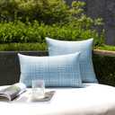 Kevin Textile Pack of 2 Decorative Outdoor Waterproof Throw Pillow Covers Stripe Square Pillowcases Modern Cushion Cases for Patio Couch Bench 18 x 18 Inch Light Blue