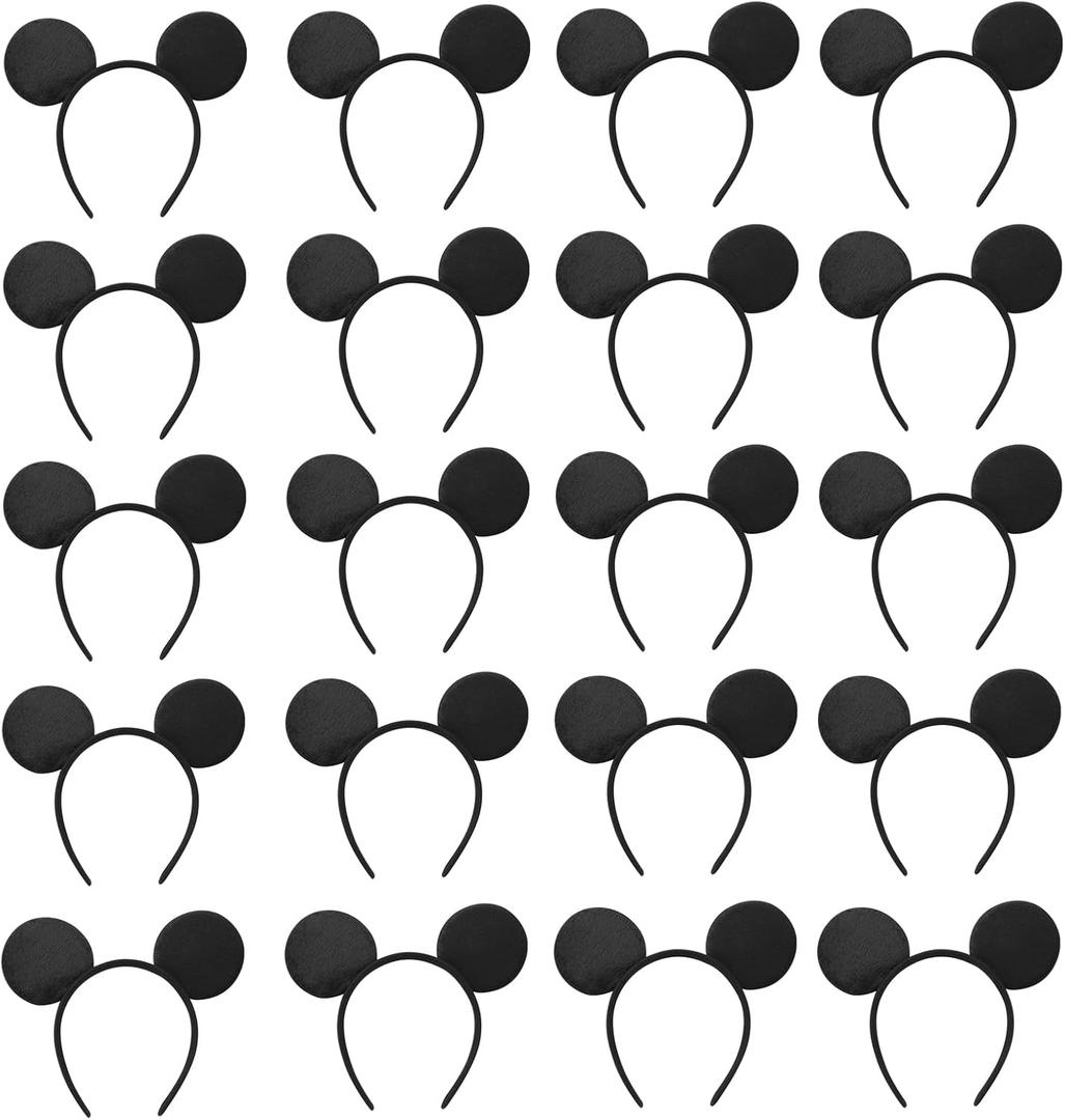 20 PCS Mouse Ears Headbands for Birthday Party Theme Park Costume Play Celebration for Boys and Girls (3color) (Black)