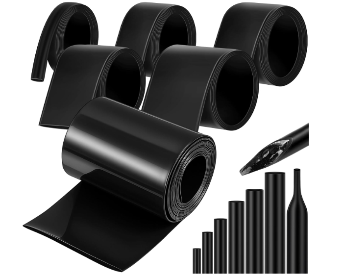 Pangda 6 Heat Shrink Tubing 3: 1 Ratio Marine Grade Adhesive Lined Waterproof Heat Shrink Tubing Black Polyolefin Sleeving Wrap Wire Insulation Tube (1/4 +3/16+3/8+1/2+1+1.5+2inch)