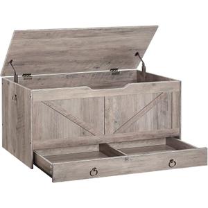 HOOBRO Storage Chest, 39.3" Toy Chest with Drawer, Wooden Storage Bench, Sturdy Entryway Bench Supports 220 lb, Safety Hinge, U-Shaped Opening, Easy Assembly, Greige BG710CW01G1