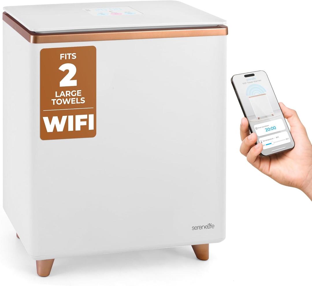 SereneLife WIFI Luxury Rectangle Towel Warmer - Spa & Bathroom Towel Heater with Custom Fragrance, Auto Shut-Off, Fits 2 large Towels, Blankets, Bathrobes, PJ's - Perfect Gift for Him & Her