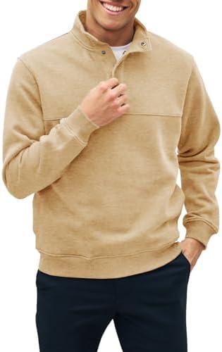 Gafeng Mens Athletic Sweatshirts Jumper Sports Shirts Cotton Stand Collar Long Sleeve Henley Pullover Tops Workout Sweatshirt Khaki XXL