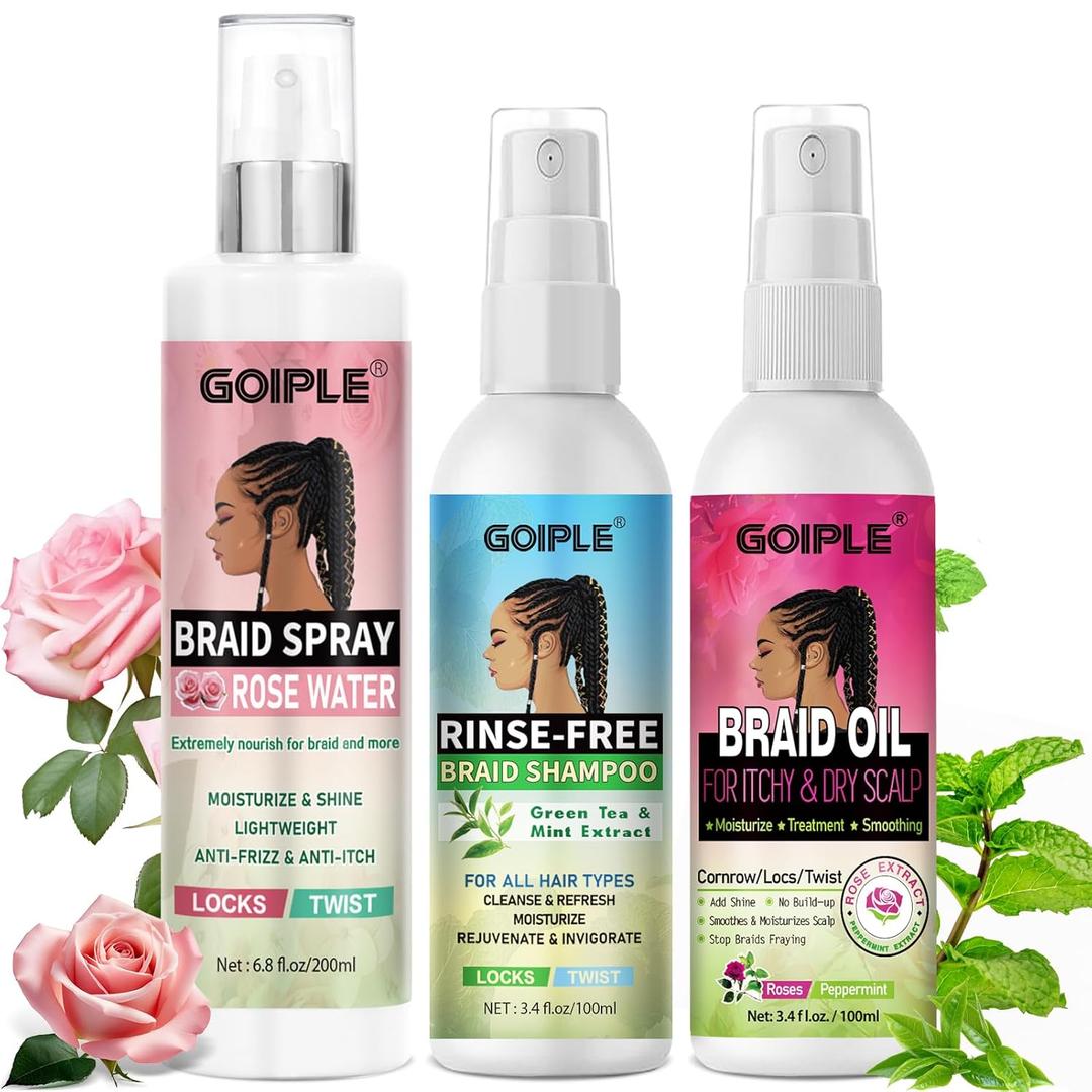 Braid Spray Rose Mint for Dreads, Dreadlocks, Locks - No-Water Braid Shampoo for Locs, Twists, Weaves - Rinse-Free Dreadlock Shampoo for Build-Up - Braid Oil for Soothes Moisturizes Dry & Itchy Scalp