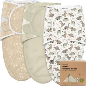 3-Pack Organic Baby Swaddle Sleep Sacks - Swaddles for Newborns, Infant 0-3 Months, Baby Girls, Boys, Soft & Snug Newborn Sleep Sack, Nursery Swaddling Blankets (Dino Ridge, OS)