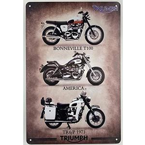 Tin Sign | Metal Wall Poster | Triumph Motorcycles Three Bike Models 8 x 12 in. | Decoration Plaque for Home Bar Room Garage Garden Man Cave | Retro Vintage Style