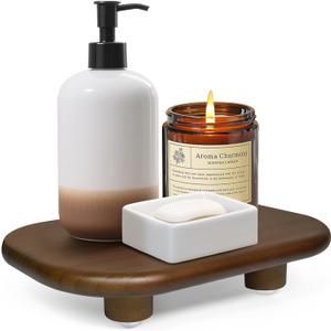Sopicoz Wood Display Riser, Decorative Display Stand for Candles Plants Bottles Vases Soap Dispenser , 9 inch Wooden Tray Pedestal Stand for Kitchen Bathroom Countertop Decoration (Brown, 9 inch)