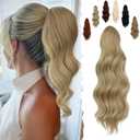 FELENDY 16" Ponytail Extension Long Curly Wavy Ponytails Clip in Claw Hair Extension Pony Tails Natural Looking Synthetic Hairpiece for Women Ash Blonde