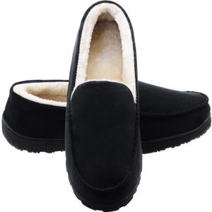 Lulex Moccasins for Men House Slippers Indoor Outdoor Plush Mens Bedroom Shoes with Hard Sole (9, Black)