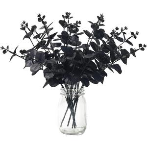 Laelfe Black Eucalyptus Stems Leaves Branches Fake Flower Arrangement Farmhouse Home Bathroom Decor 6Pcs (Black)